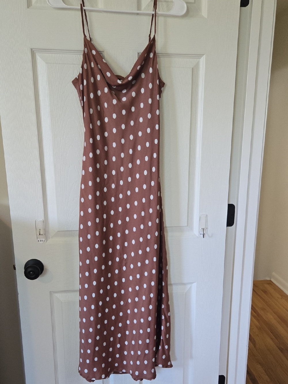 Altar'd State Brown and White Polka Dot Midi Slip Dress